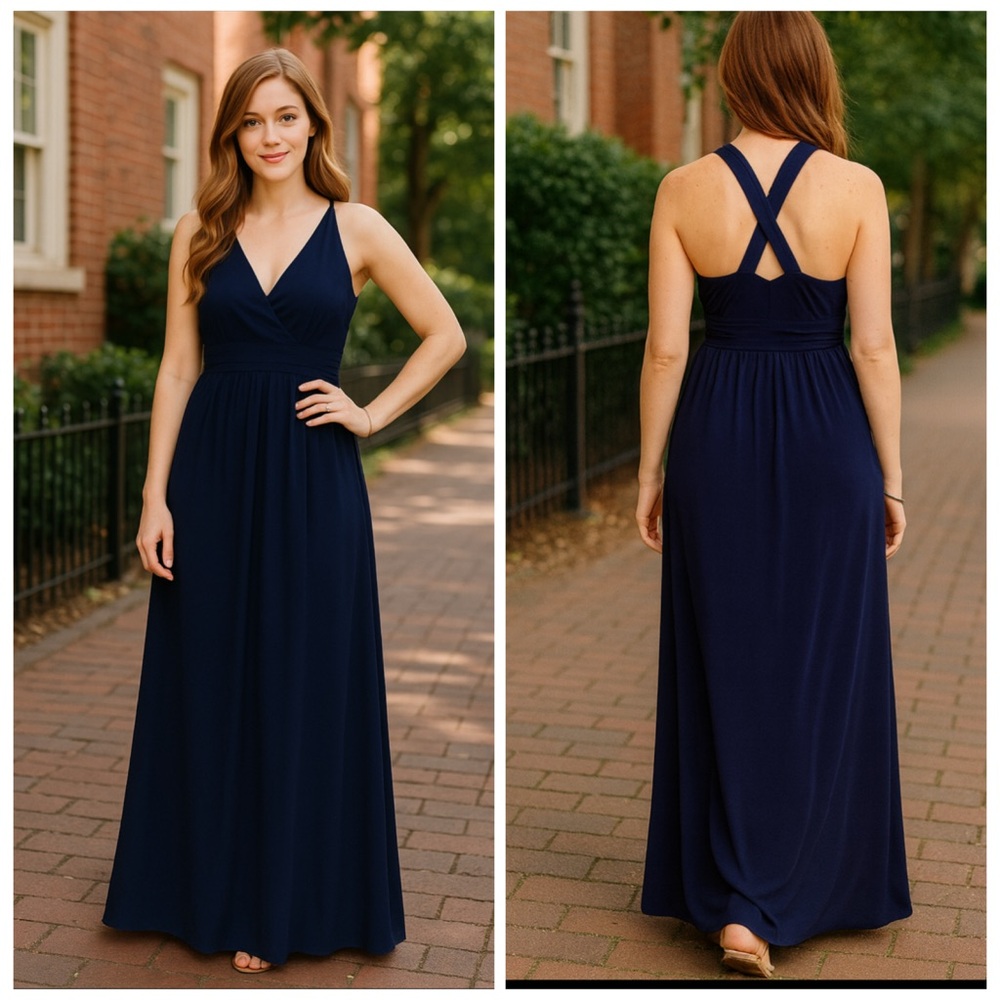 MAEVE x Anthropologie Navy Braided Halter Cross Back Maxi Dress Size 2